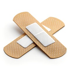 Realistic Crossed Adhesive Bandages with White Gauze on White Background