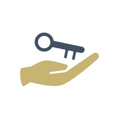 hand holding key icon, simple flat style, illustration, logo sign symbol pictogram template, for ui or ux isolated on white for mobile app, editable