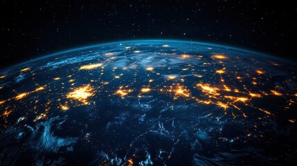 Obraz premium Earth at Night: A Stunning View of City Lights from Space