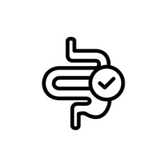 intestine icon with check mark, simple flat style, illustration, logo sign symbol pictogram template, for ui or ux isolated on white for mobile app, editable