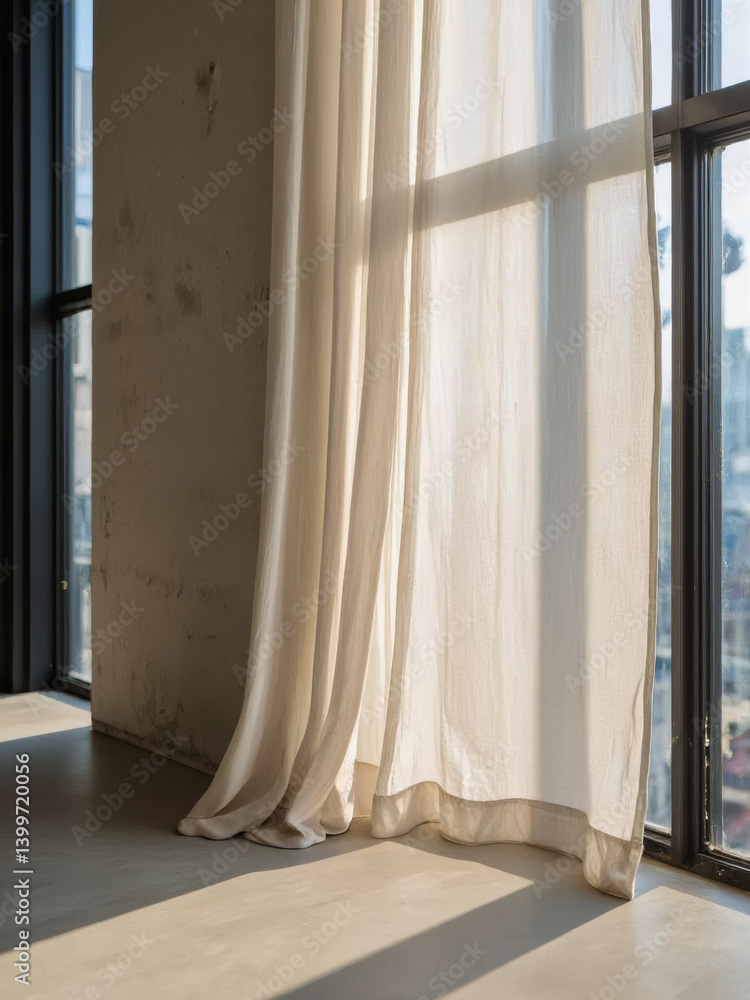 Poster everyday objects - for downstream advertisement and design: sunlight streams through a sheer white c
