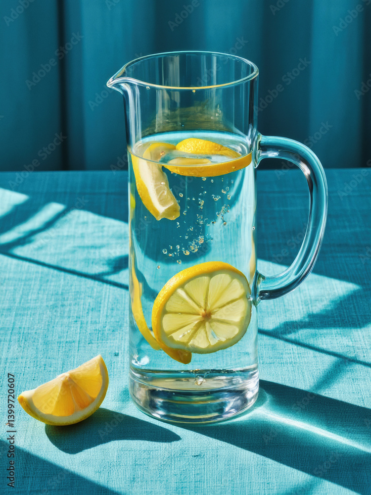 Poster everyday objects - for downstream advertisement and design: a clear glass pitcher filled with water 