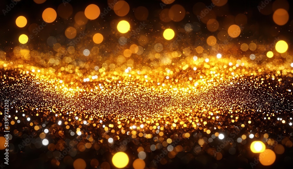 Poster a mesmerizing display of shimmering golden particles creating a magical, ethereal atmosphere.