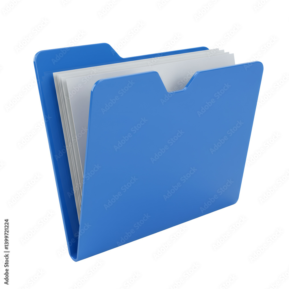 Poster blue 3d render of a file folder with documents