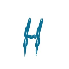Blue hand painted letter h creating dynamic composition