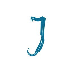 Blue brush stroke creating letter j on white background