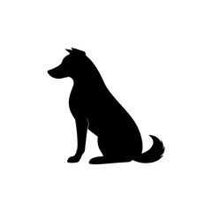 Silhouette of a dog sitting in a relaxed posture with its tail curled to the side and ears perked