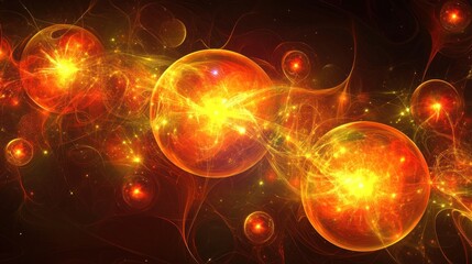 Abstract fiery spheres in space