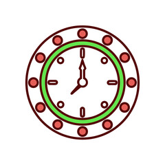 Round clock design with green accents and red dots  