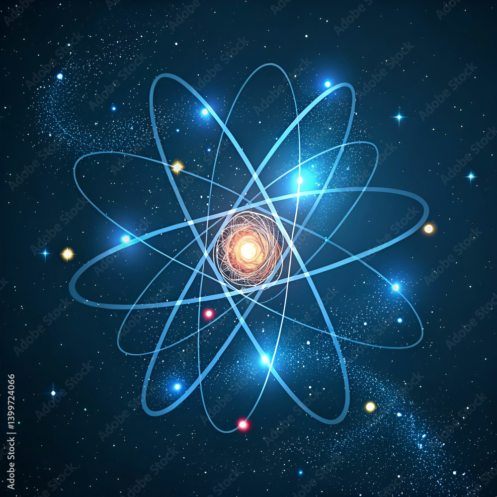 Aufkleber a dynamic physics-themed background with glowing particles and energy waves illustrating motion, for