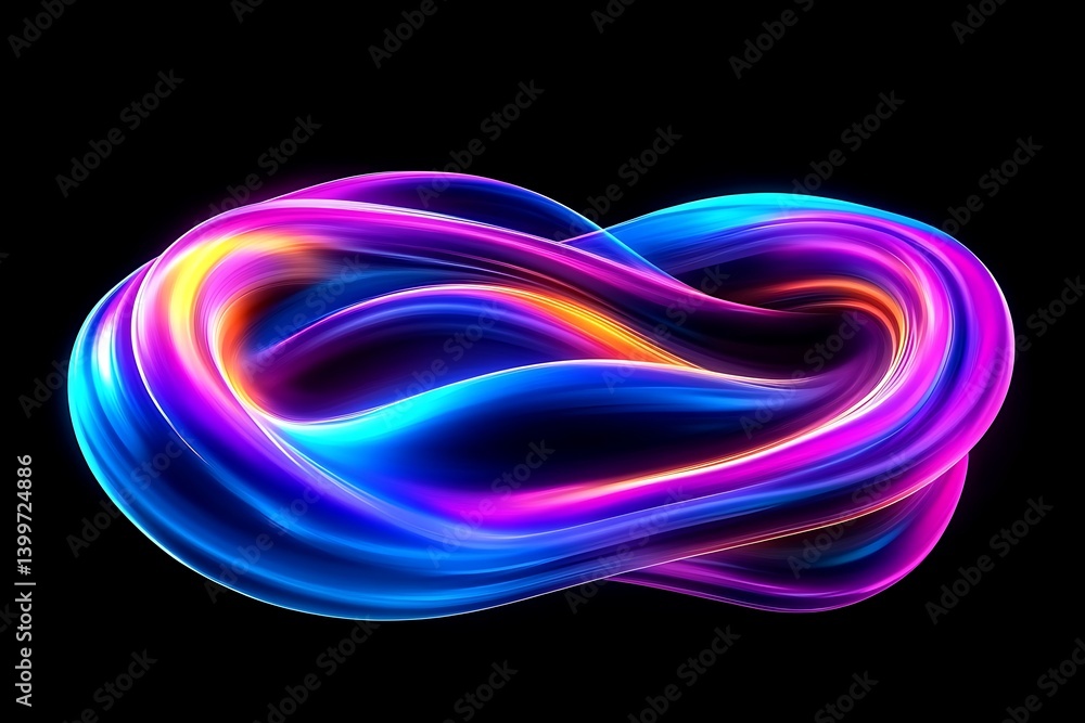 Fototapete abstract fluid 3d renders holographic iridescent neon curved waves in motion on a dark background. g