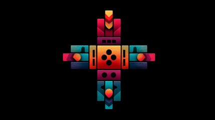 Abstract colorful cross shaped geometric design pattern ideal for textile print and digital art projects.