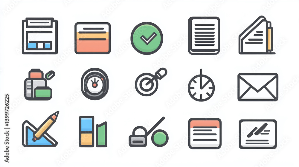 Poster business office icons set vector illustration for web design and mobile applications interface eleme