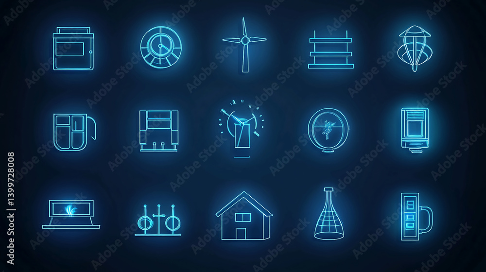 Poster neon icons vector pack glowing symbols for web design and app interface ui elements graphic resource