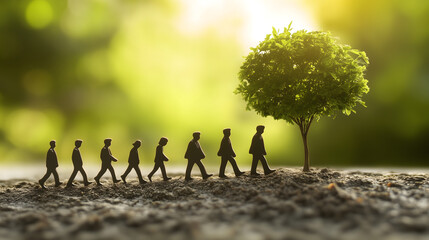 Journey of growth human progress towards nature urban park illustration inspirational close-up view