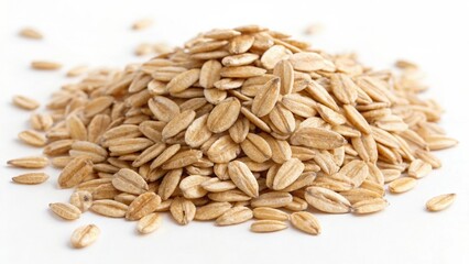 Fototapeta premium Fresh piles of oat beans displayed on a white background ready for culinary uses and healthy meal preparation