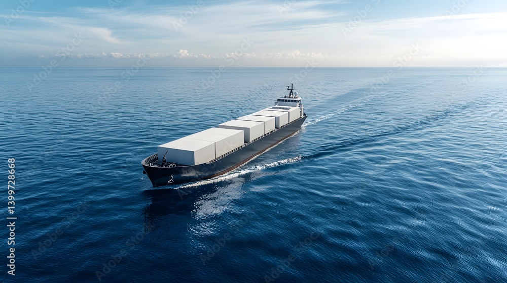 Poster autonomous cargo ship equipped with advanced navigation systems sailing smoothly through tranquil oc