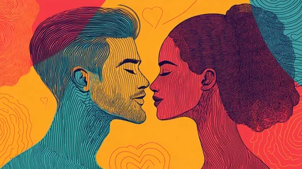 Romantic couple art print abstract love illustration colorful design for valentine day anniversary gift 100