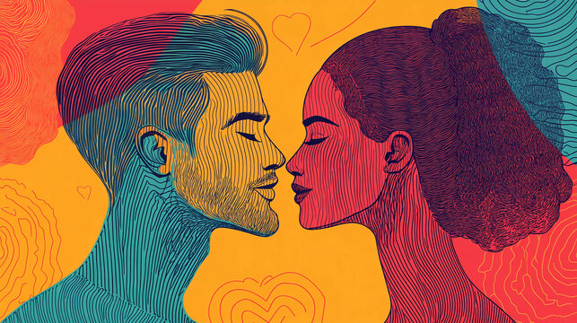 Naklejki Romantic couple art print abstract love illustration colorful design for valentine day anniversary gift 100