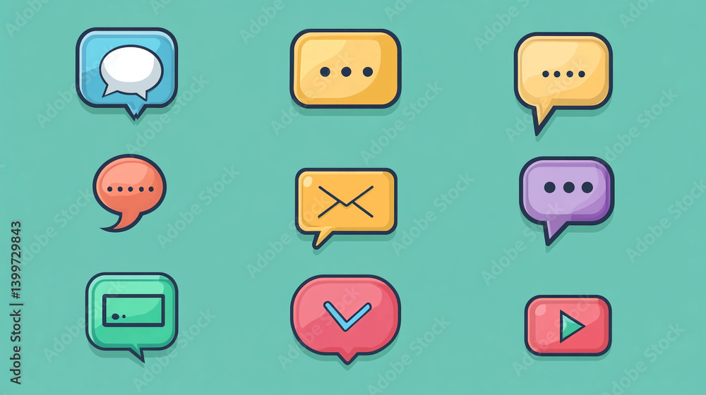 Poster vector illustration of colorful message bubbles and notification icons for social media design asset