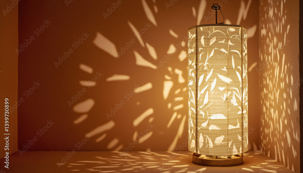Poster everyday objects - for downstream advertisement and design: a cylindrical paper lantern with leaf-sh
