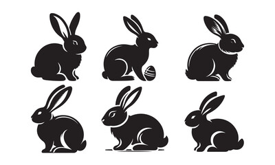  Bunny silhouette rabbit vector art easter icon set on white background. Animal silhouette collection for easter day