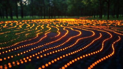Obraz premium Enchanted Forest Path: A Nighttime Illumination