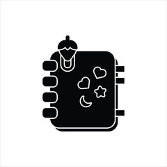 Cute Notebook with Lock and Sticker - Stationery Flat Icon Silhouette