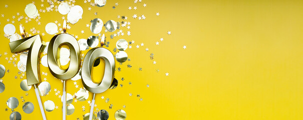 700 followers card. for social networks and blogs. Golden candles number seven hundred on yellow background. followers card. 700 online community fans and subscribers. banner.