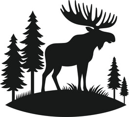 Silhouette of a woodland animal moose
