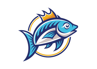 Fish icon with crown. King fish line style concept logo idea. Fish in doodle simple style on white background