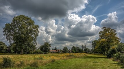 Obraz premium A lush green field dotted with bright golden sunflowers, a contrasting color palette - patch sunflowers bright farmland