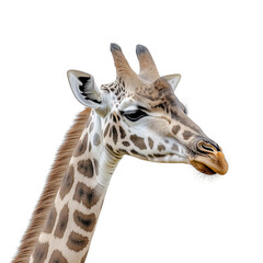 Fototapeta premium Graceful giraffe standing tall, detailed pattern and long neck, isolated on white background, ideal for educational or design use.