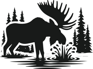 Silhouette of a woodland animal moose