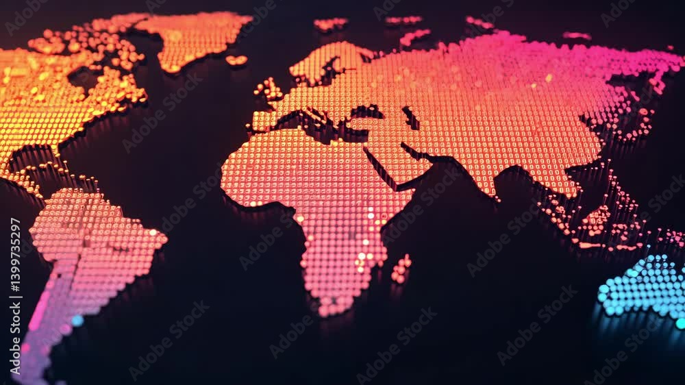 Poster vibrant digital world map colorful modern art showcase of connectivity and geography through data vi