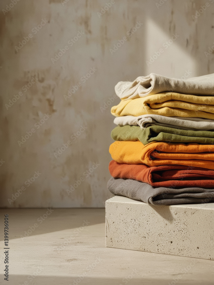Poster everyday objects - for downstream advertisement and design: a stack of soft, textured linen fabric i