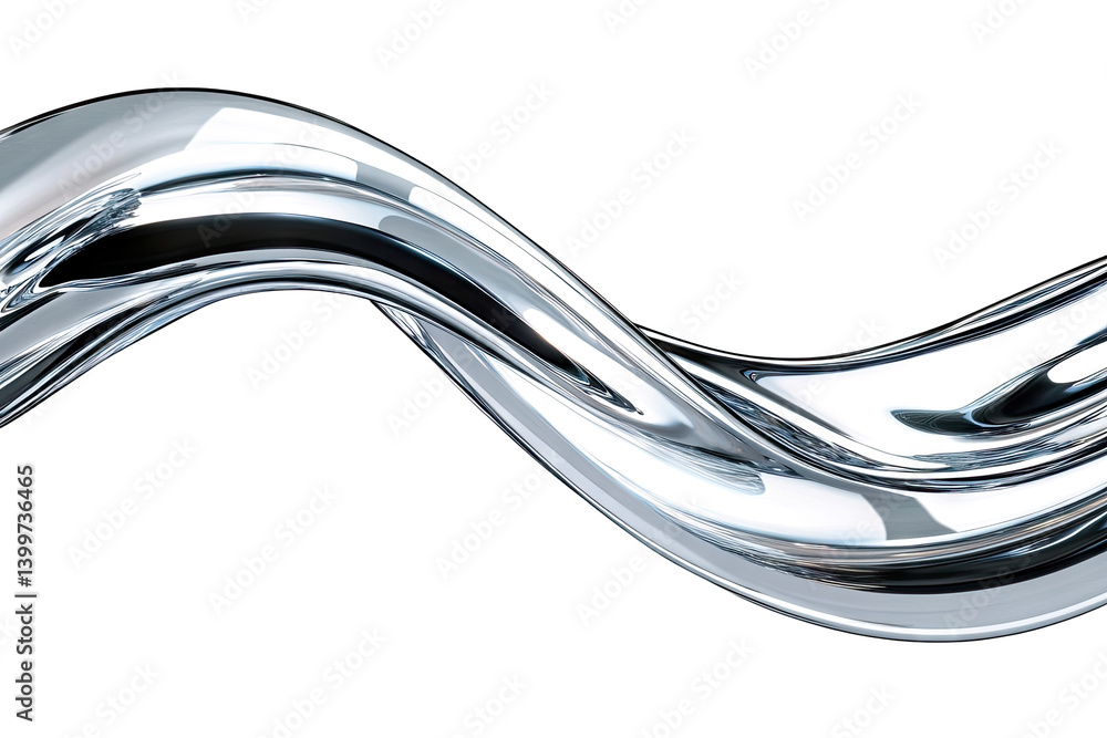 Poster sleek shiny metallic wave-like structure emphasizing fluidity and modern design its reflective surfa