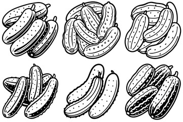 Collection of hand drawn illustrations vector illustration of various bunches of cucumbers