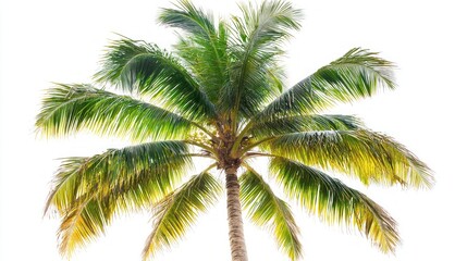 A palm tree with green leaves and a brown trunk