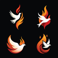 Four Symbolic Images of Holy Spirit Dove with Fire