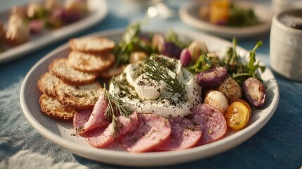 Delicious Outdoor Picnic  Cheese  Salami  Crackers   Salad