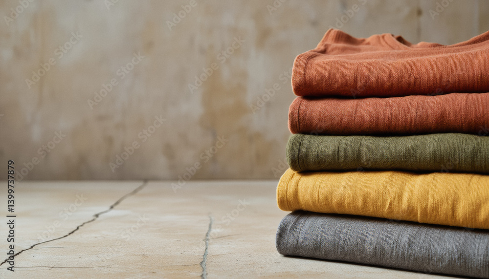 Poster everyday objects - for downstream advertisement and design: a neatly stacked pile of folded linen sh