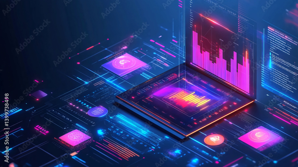 Poster futuristic technology background with data analysis and digital network connections concept design