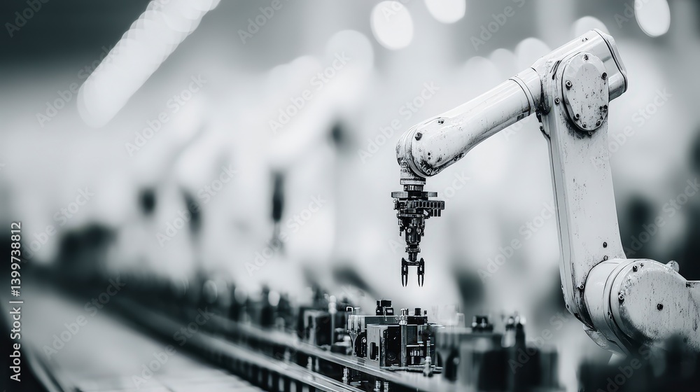 Aufkleber robotic arm assembling smart wearable devices in high tech factory
