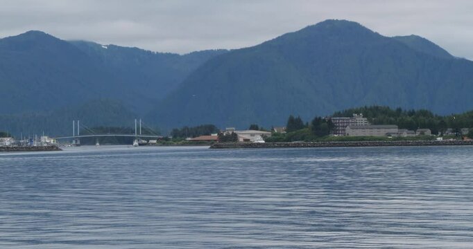 Sitka Channel, John O'Connell Bridge and ANB Harbor in Sitka, Alaska.