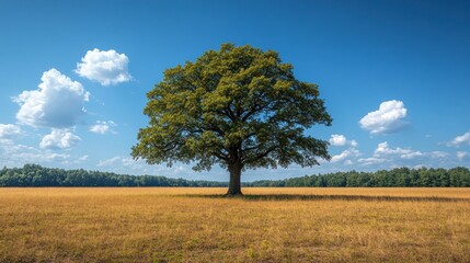Obraz premium Solitary Oak in Golden Field under a Summer Sky