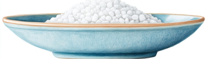 coarse salt in ceramic dish clipart, kitchen decor element, digital painting, pastel, isolated on white background