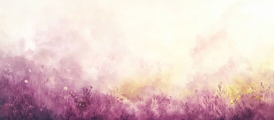 Fototapeta premium Misty sunrise over purple wildflowers. Website background