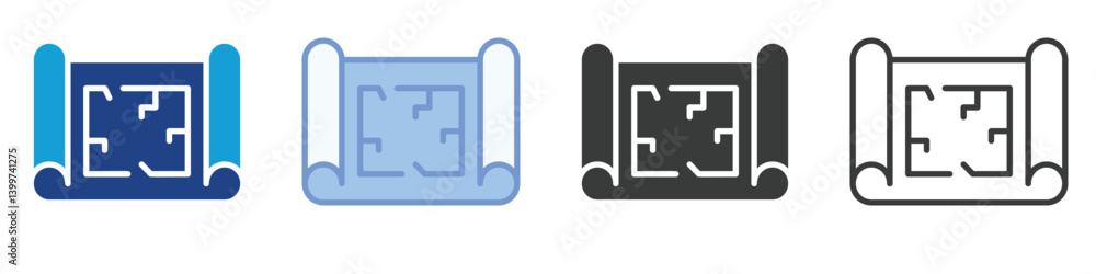 Poster blue print sceme icons collection – multiple vector styles icons