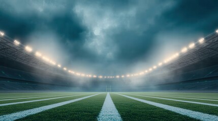 Dramatic Sports Stadium Under Stormy Sky with Bright Floodlights